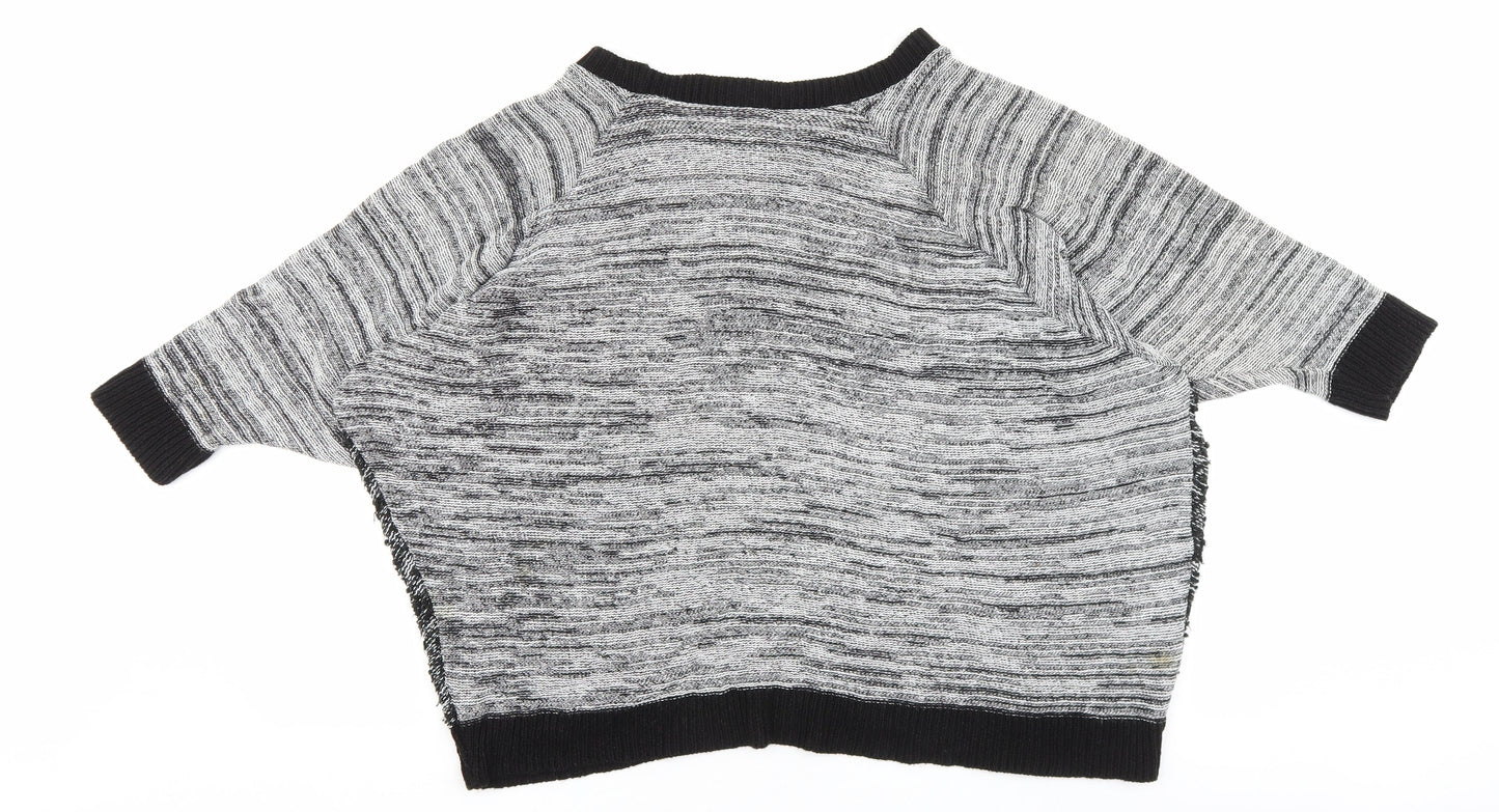 Sparkle & Fade Womens Grey Round Neck Geometric Polyester Pullover Jumper Size M
