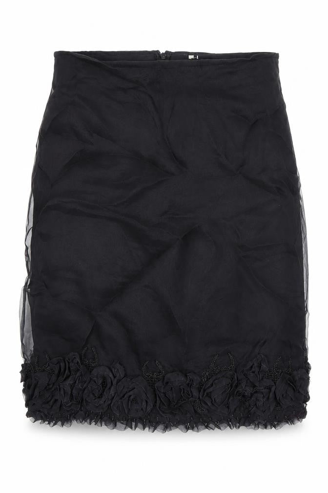 Preworn Womens Black Floral Polyester A-Line Skirt Size 34 Zip
