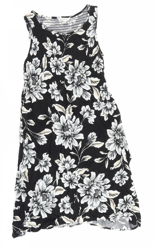 Croft & Barrow Womens Black Floral 100% Cotton A-Line Size M Boat Neck Pullover