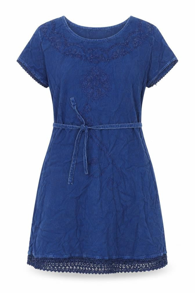 Anne smith Womens Blue Viscose A-Line Size S Boat Neck Tie - Lace Trim