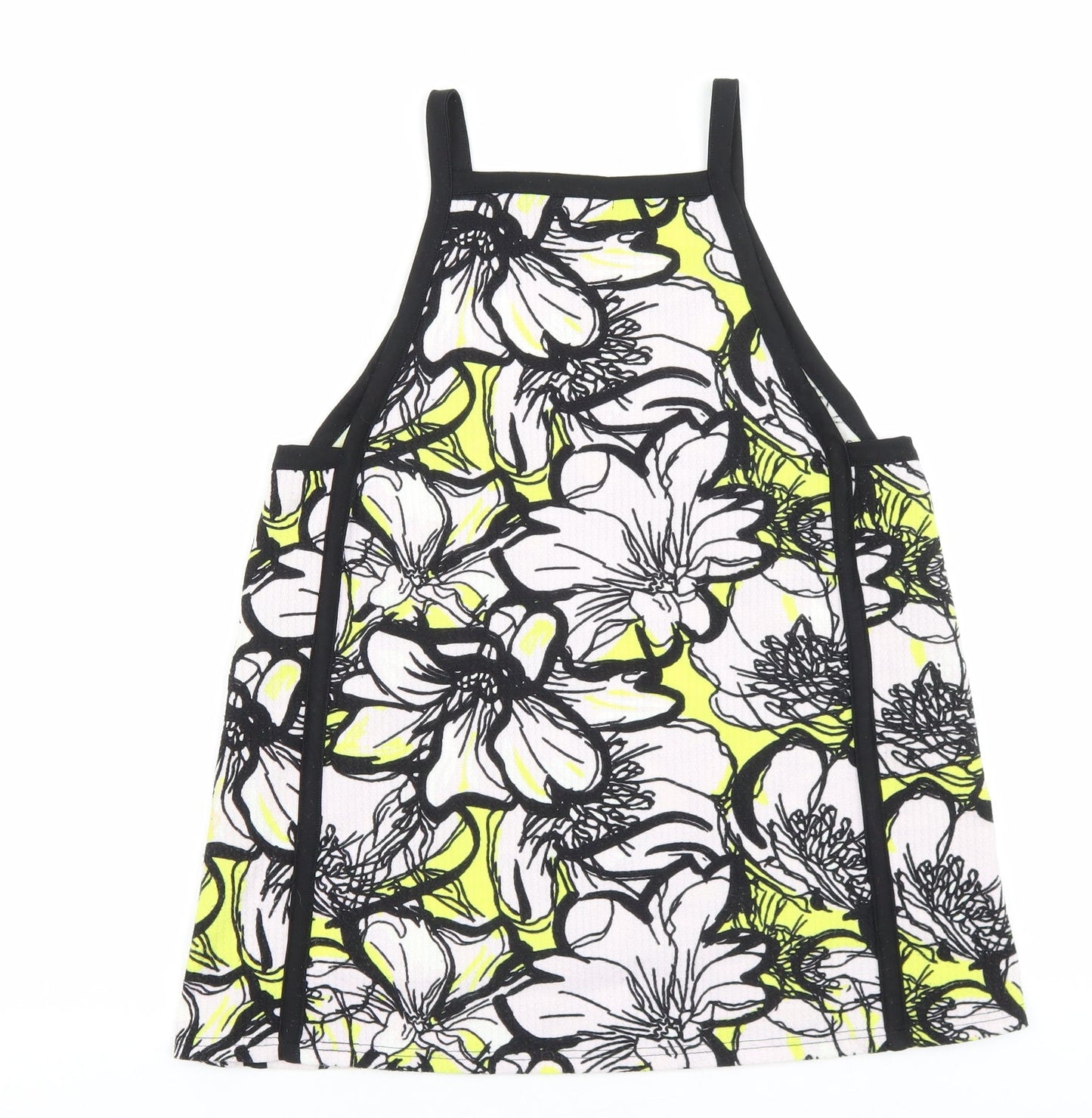 River Island Womens Black Floral Polyester Basic Tank Size 14 Square Neck