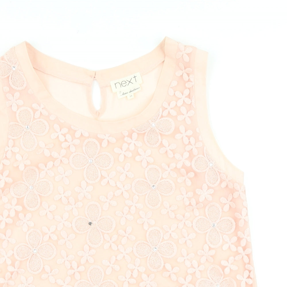 NEXT Womens Pink Floral Polyester Basic Tank Size 12 Scoop Neck