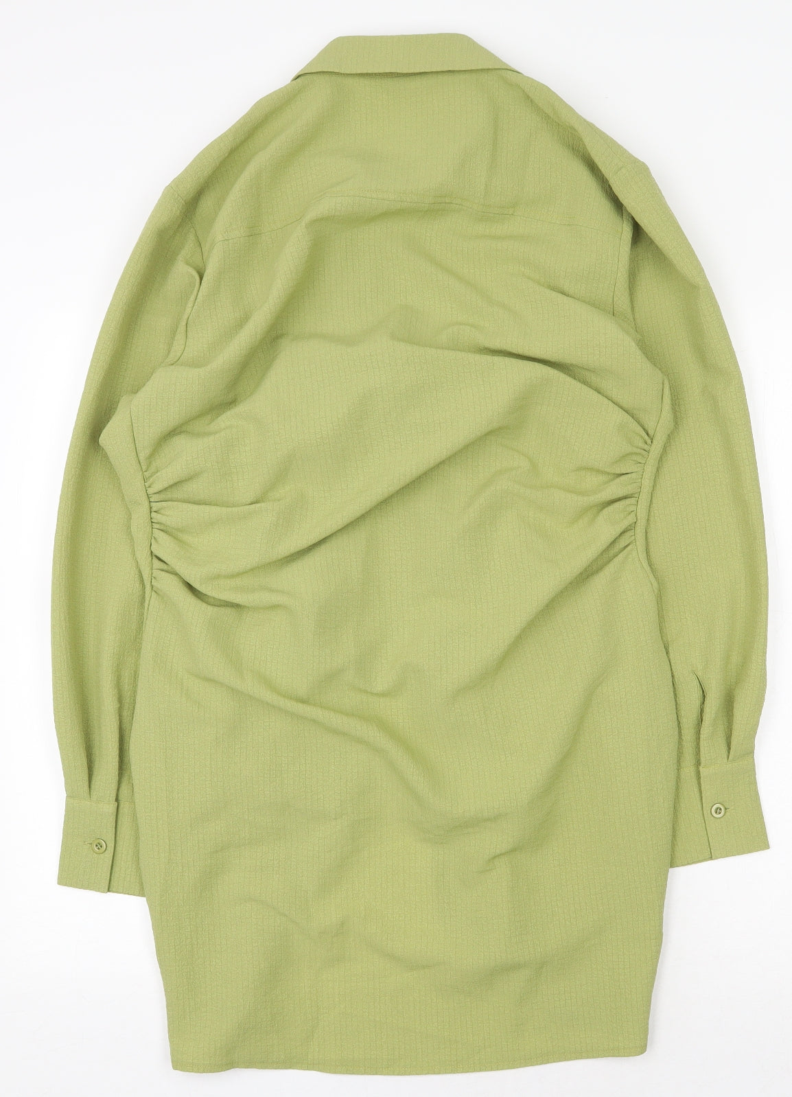 Preworn Womens Green Polyester Shirt Dress Size 8 Collared Button - Tie Front