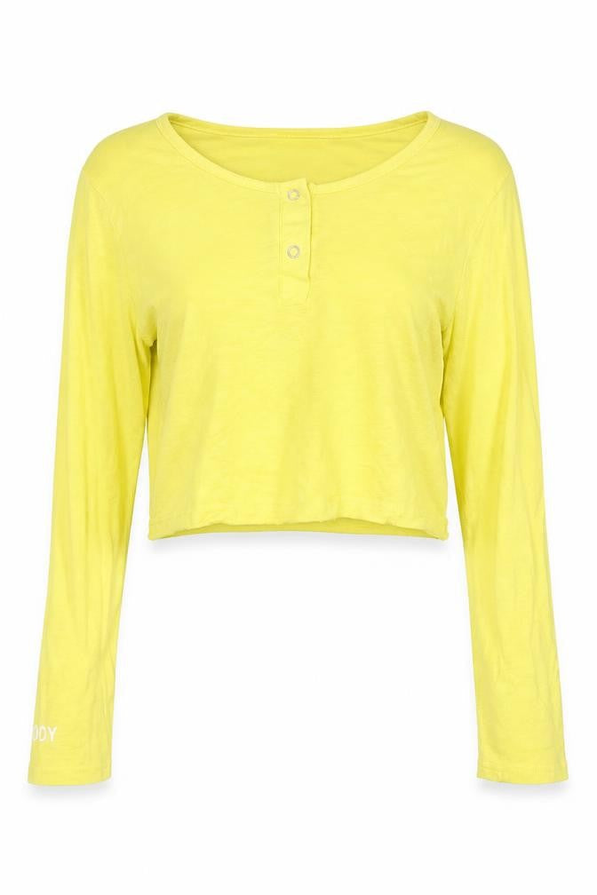 Ferry Body Womens Yellow Cotton Cropped T-Shirt Size M Round Neck