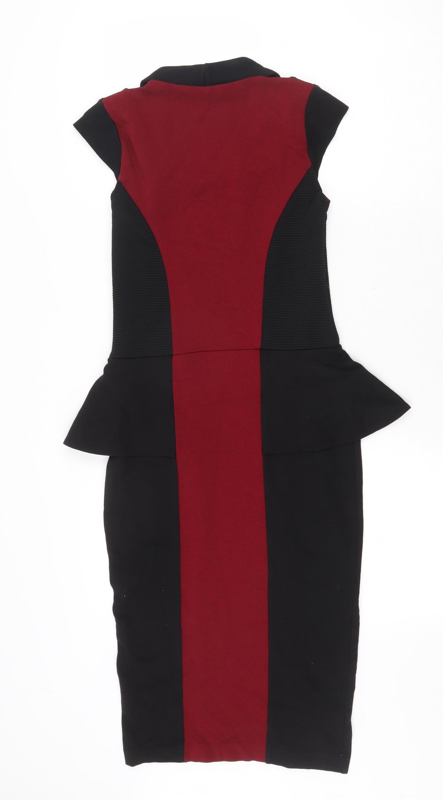 River Island Womens Black Colourblock Viscose Pencil Dress Size 8 Scoop Neck Zip