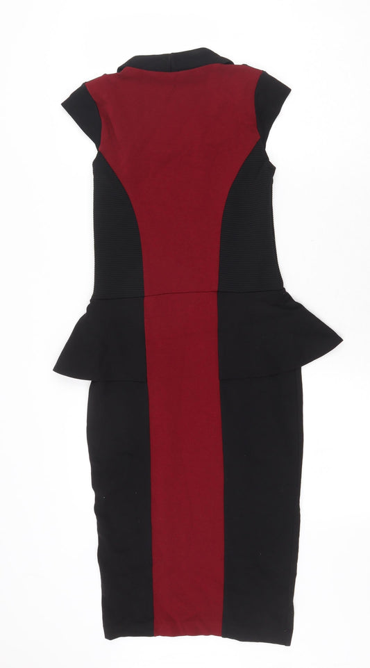 River Island Womens Black Colourblock Viscose Pencil Dress Size 8 Scoop Neck Zip