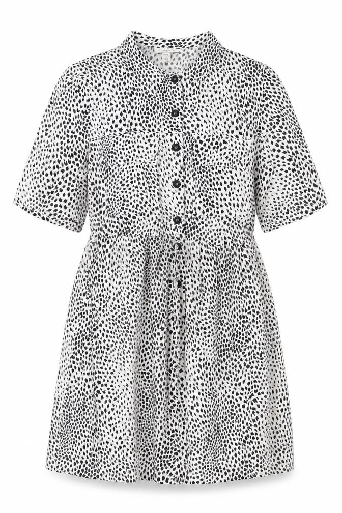 Topshop Womens White Geometric Viscose Shirt Dress Size 10 Collared Tie