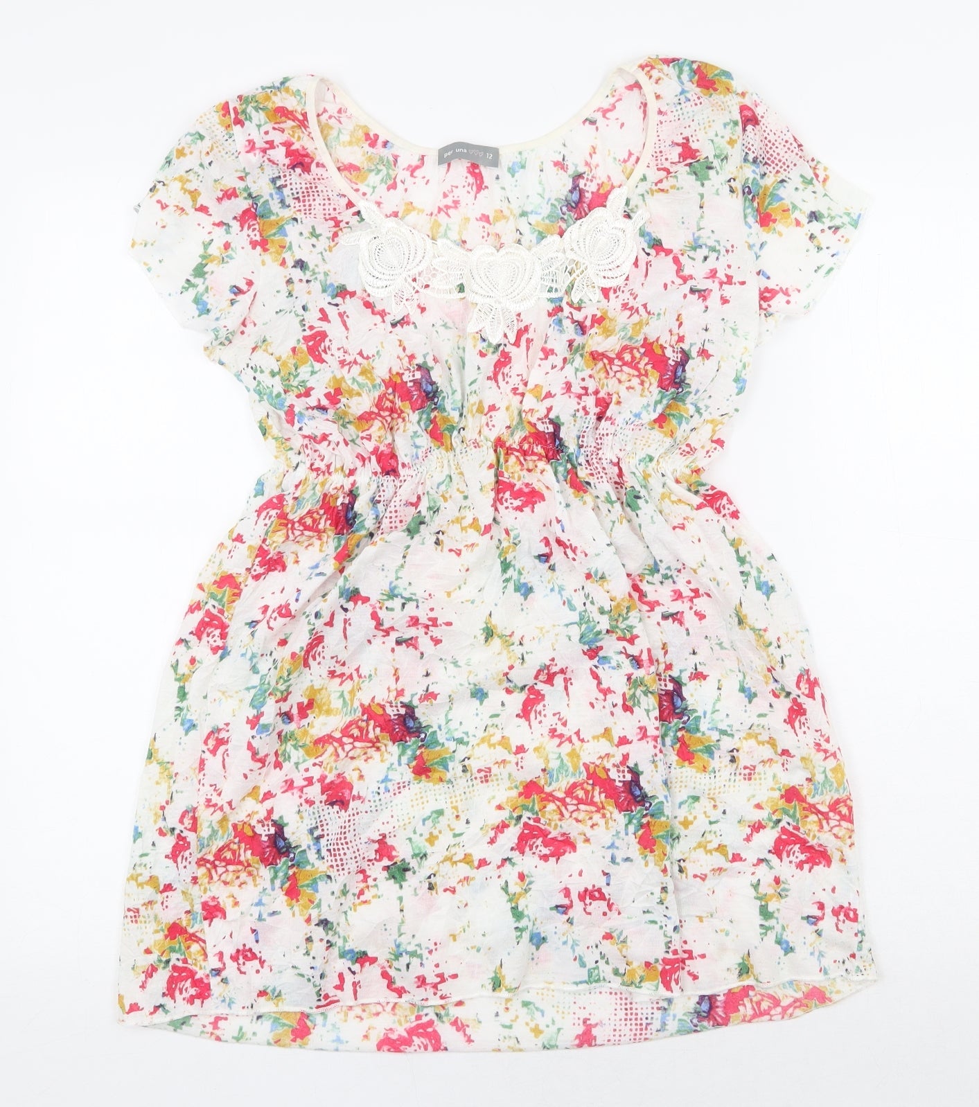 Per Una Womens Multicoloured Geometric Polyester Basic Blouse Size 12 Scoop Neck - Flower Detail