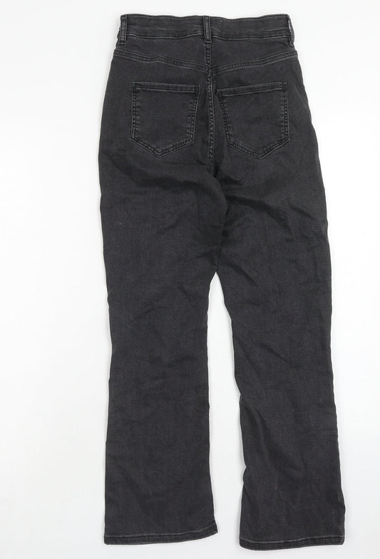 Marks and Spencer Womens Black Cotton Flared Jeans Size 6 Regular Zip - Cropped