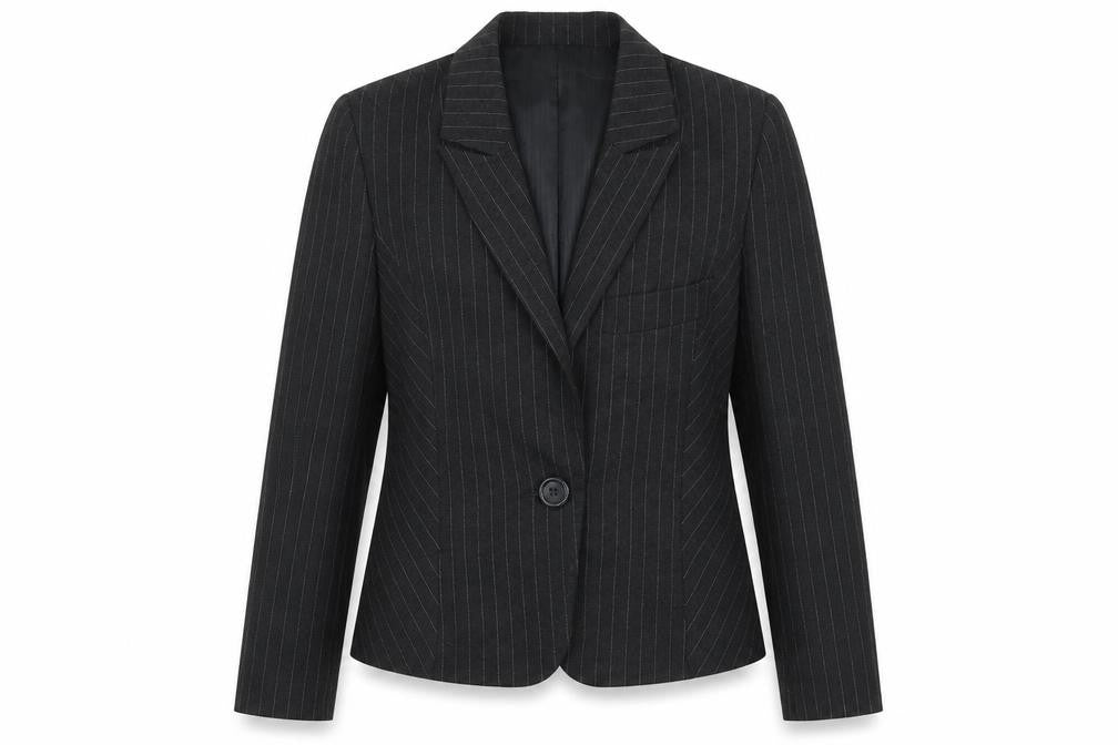 Full Circle Womens Grey Striped Jacket Blazer Size 10 Button