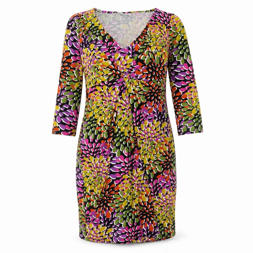 Wallis Womens Multicoloured Geometric Viscose Pencil Dress Size 10 V-Neck Pullover