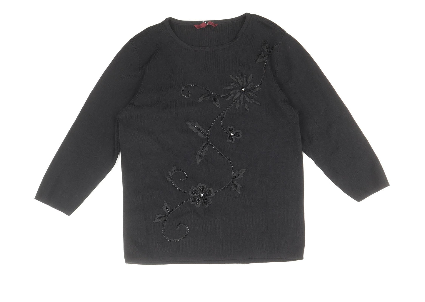 After Dark Womens Black Round Neck Floral Viscose Pullover Jumper Size S