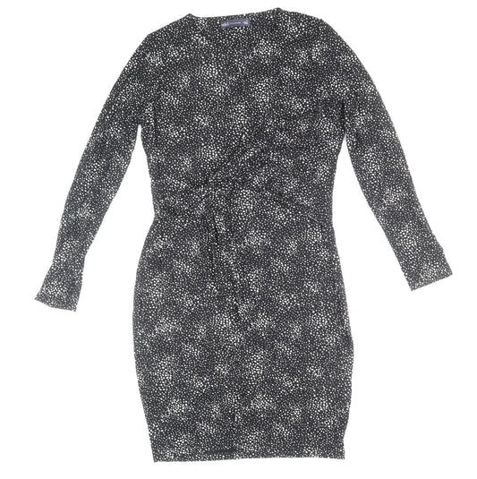 Marks and Spencer Womens Black Animal Print Viscose Bodycon Size 12 Round Neck Pullover