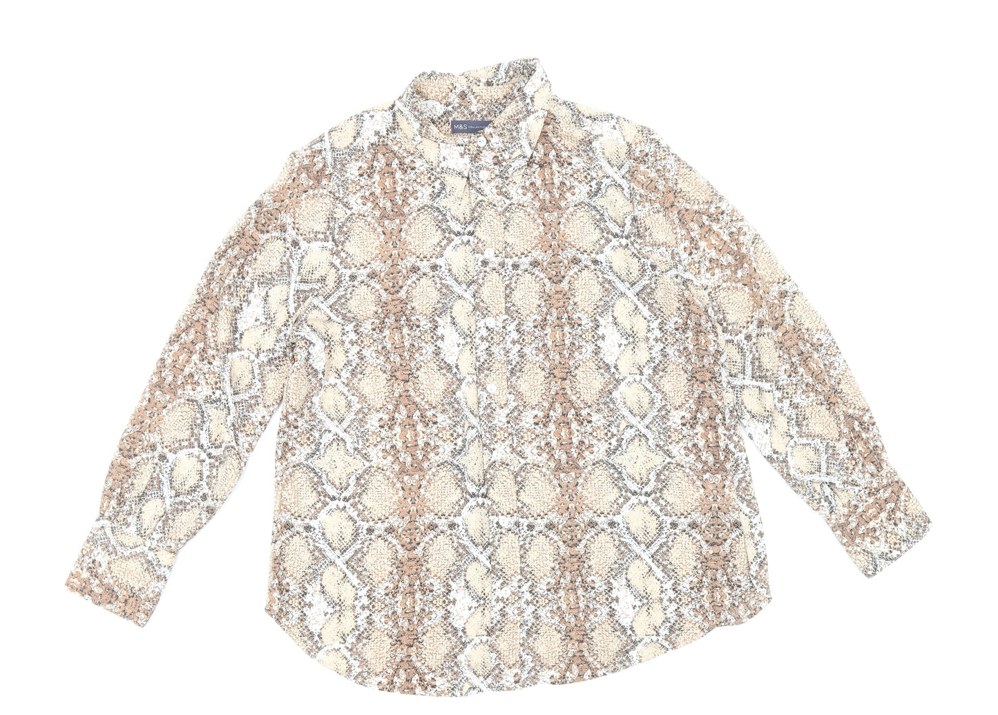 Marks and Spencer Womens Brown Animal Print Polyester Basic Button-Up Size 14 Collared - Snake Skin Print