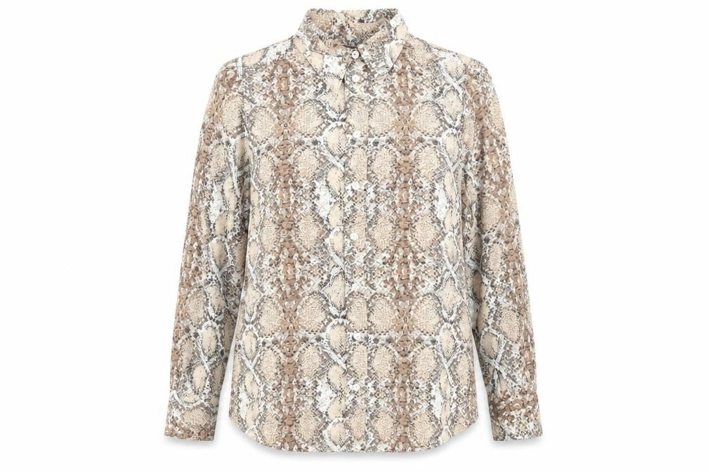 Marks and Spencer Womens Brown Animal Print Polyester Basic Button-Up Size 14 Collared - Snake Skin Print