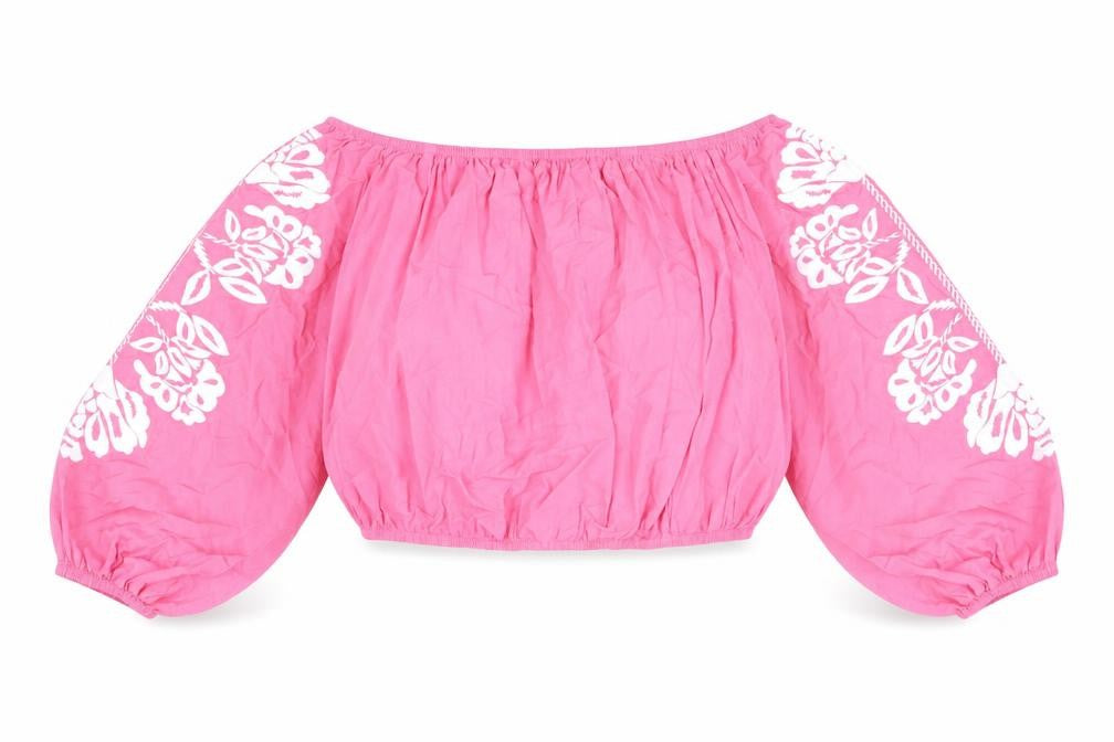 Marks and Spencer Womens Pink 100% Cotton Cropped Blouse Size 20 Boat Neck - Bardot
