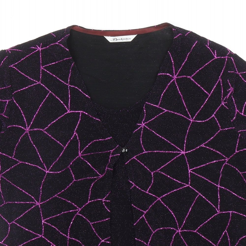Berkertex Womens Black Geometric Nylon Basic T-Shirt Size 16 V-Neck