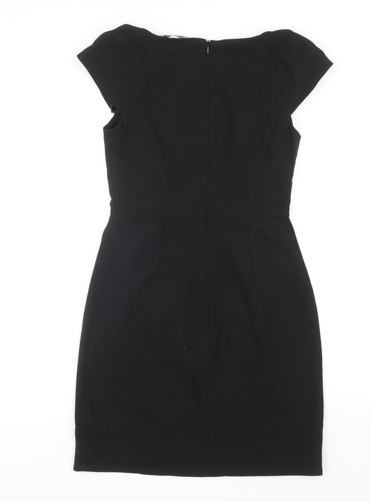 A Wear Womens Black Polyester Pencil Dress Size 10 V-Neck Zip - Cap Sleeve