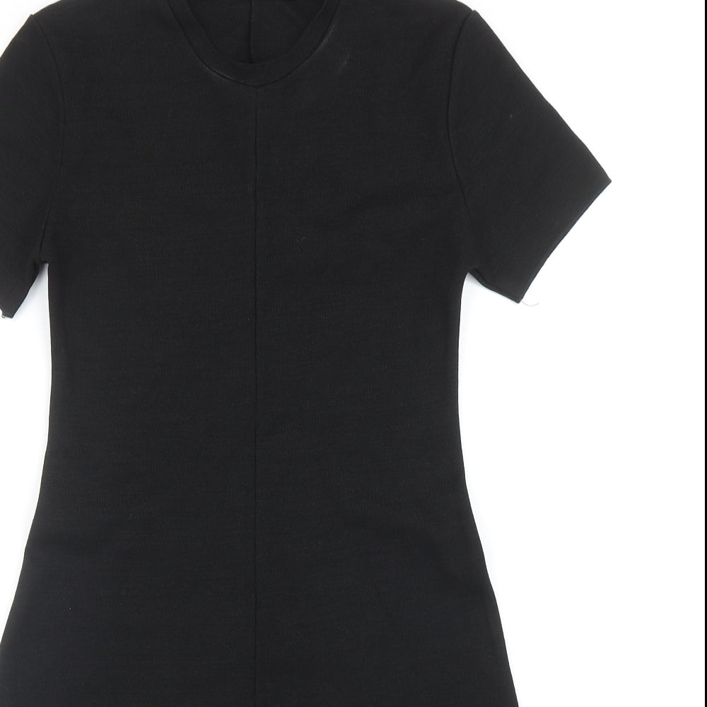 Zara Womens Black Viscose T-Shirt Dress Size S Crew Neck Pullover
