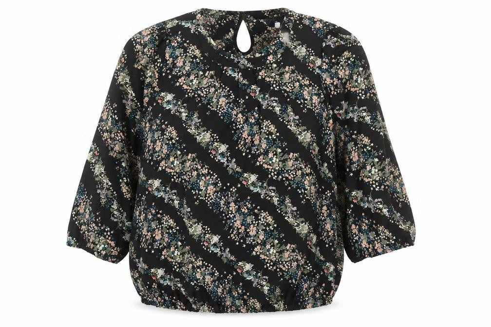 Crew Womens Clothing Black Geometric Polyester Basic Blouse Round Neck Size 10