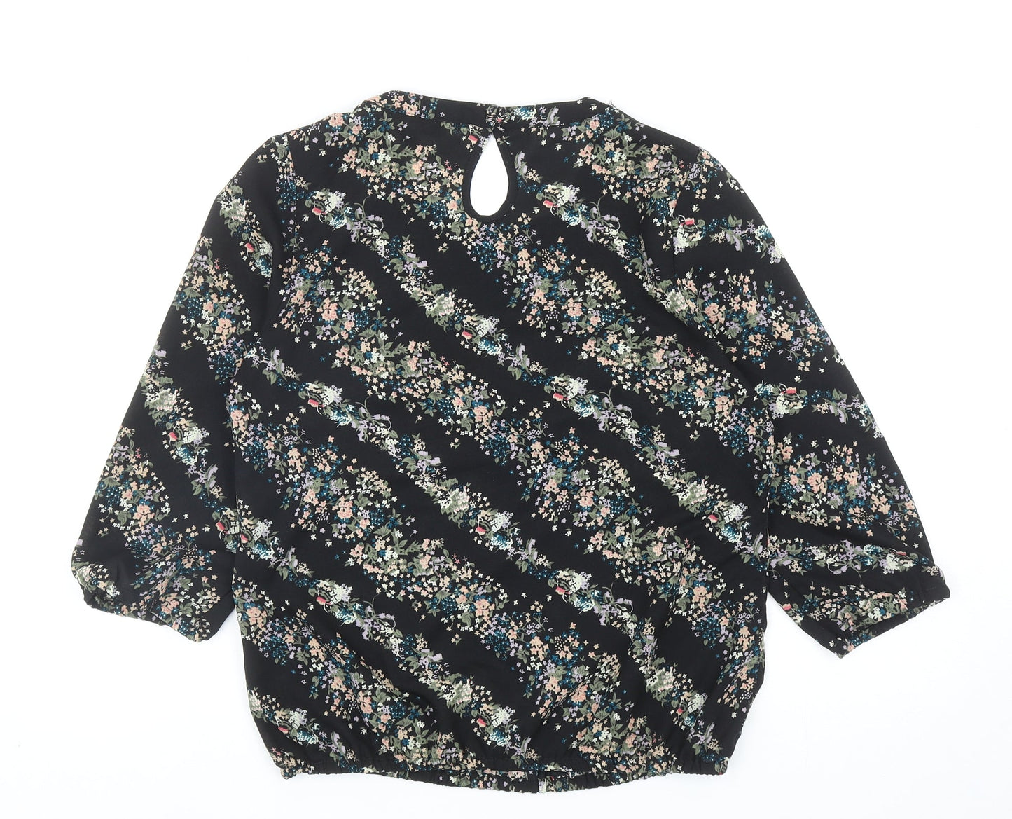 Crew Clothing Womens Black Geometric Polyester Basic Blouse Size 10 Round Neck