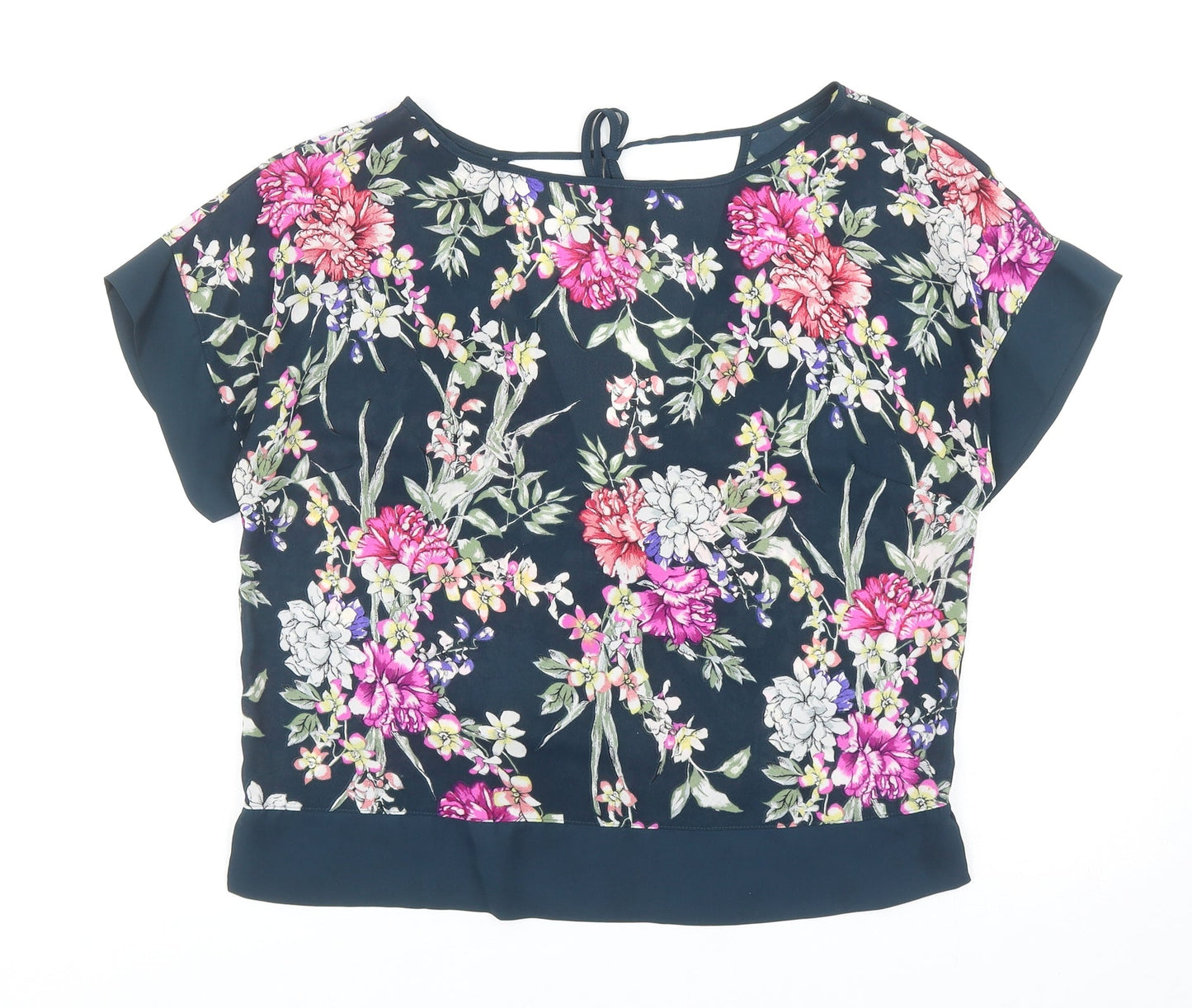 Marks and Spencer Womens Blue Floral Polyester Basic Blouse Size 10 Round Neck