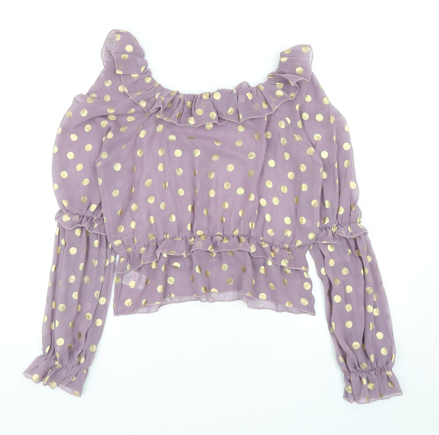 Fashion Union Womens Purple Polka Dot Polyester Basic Blouse Size 12 Round Neck