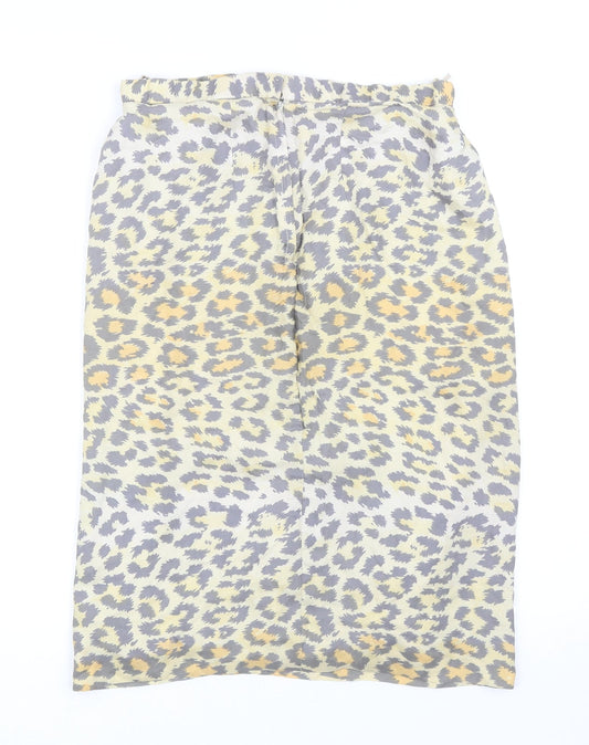 Preworn Womens Yellow Animal Print Polyester Straight & Pencil Skirt Size 29 in Zip - Leopard Print