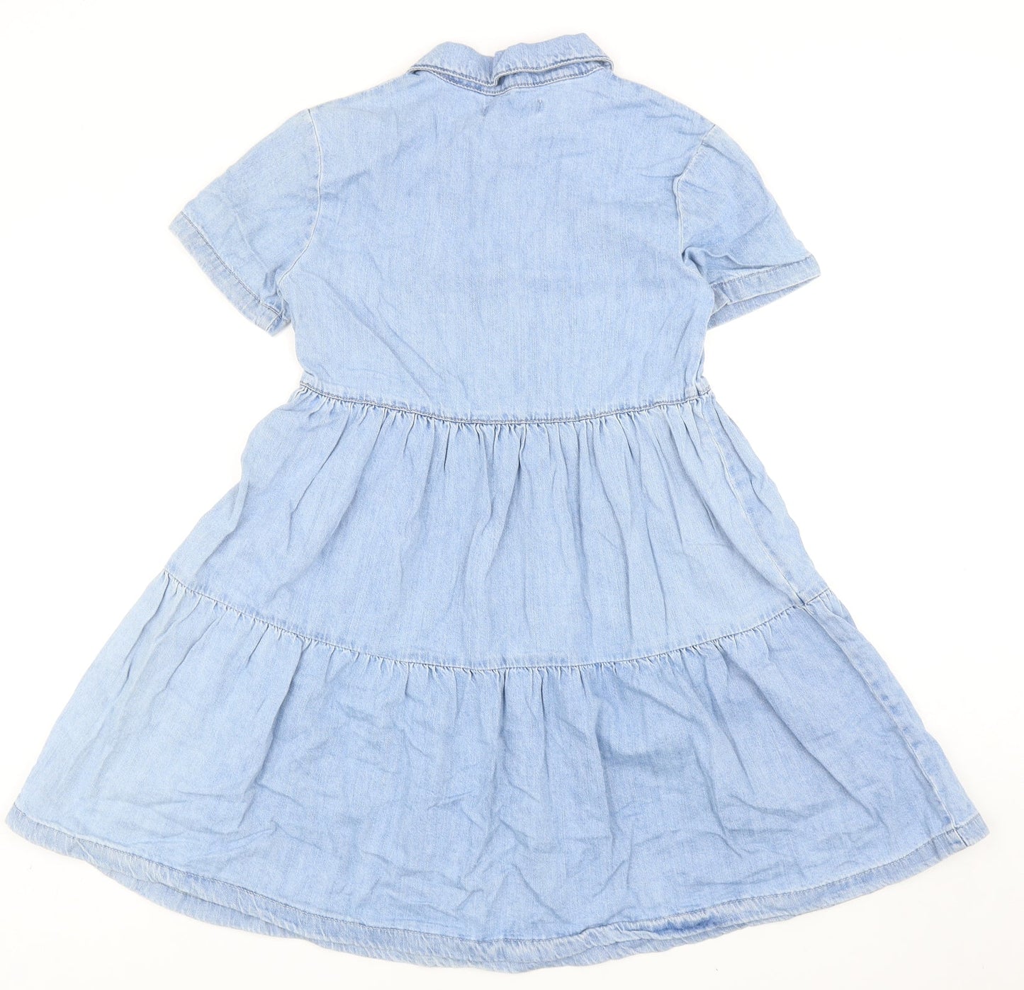 Denim & Co. Womens Blue Cotton Fit & Flare Size 6 Collared Zip - Tiered