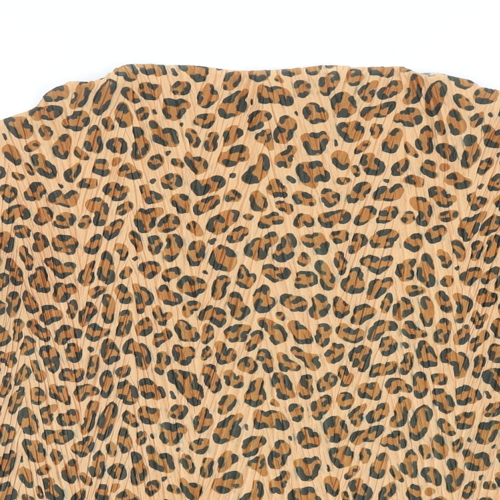 Zara Womens Brown Animal Print Polyester Basic Blouse Size S Round Neck - Leopard Print
