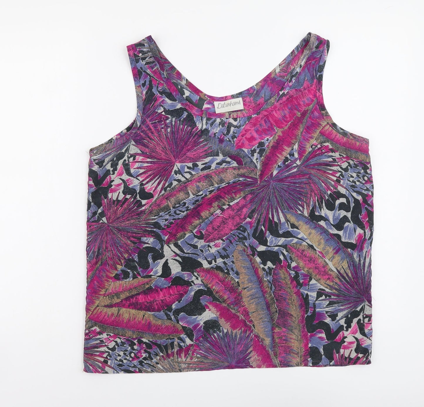 Debenhams Womens Purple Geometric Polyester Basic Tank Size 16 Round Neck