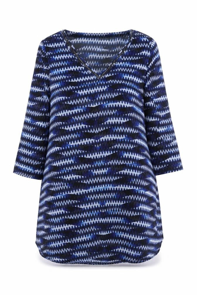 John Lewis Womens Blue Geometric Polyester Shift Size L V-Neck Pullover