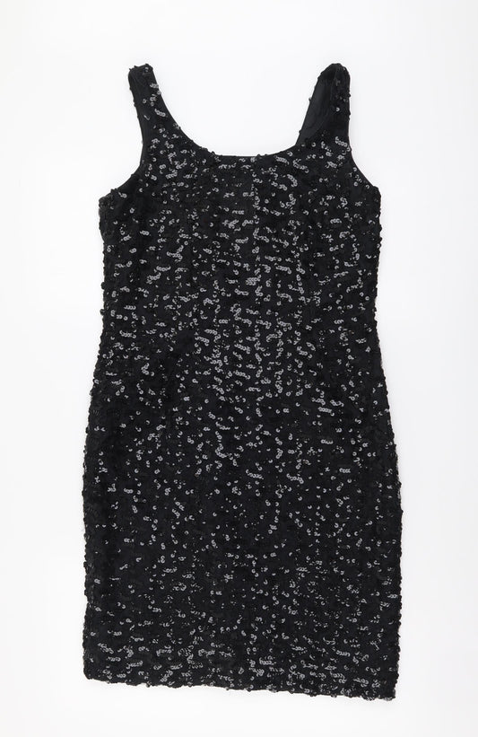 Opening Night Womens Black Polyester Tank Dress Size 8 Scoop Neck Zip