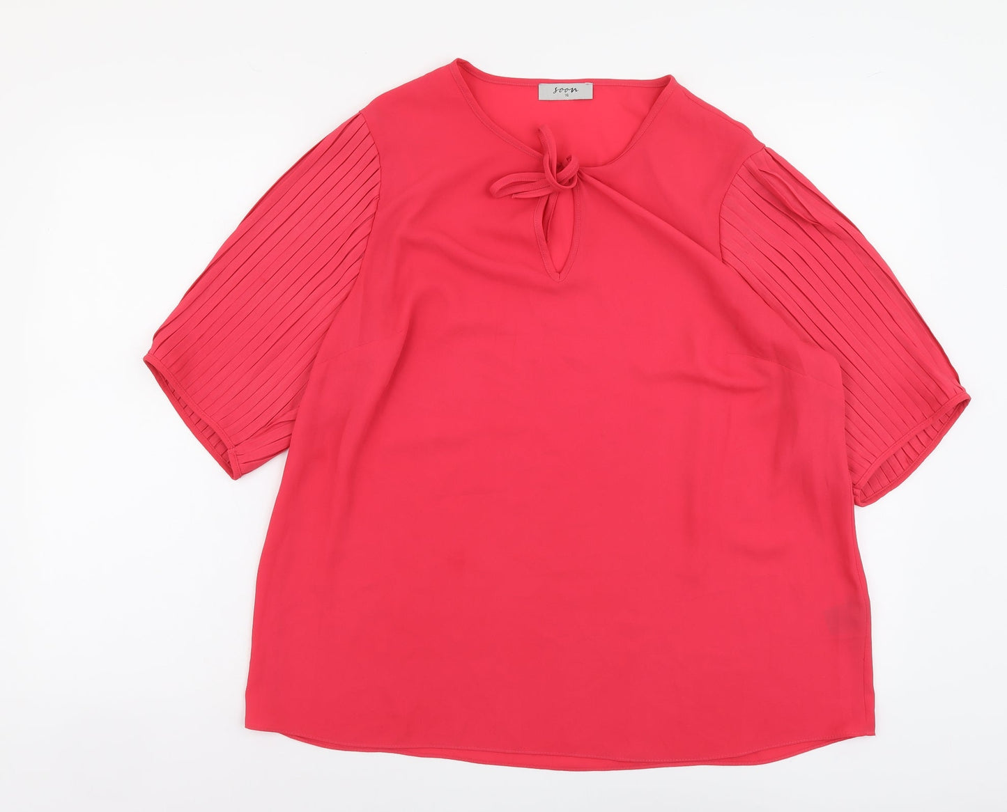 Soon Womens Pink Polyester Basic Blouse Size 16 V-Neck - Pleated Sleeves