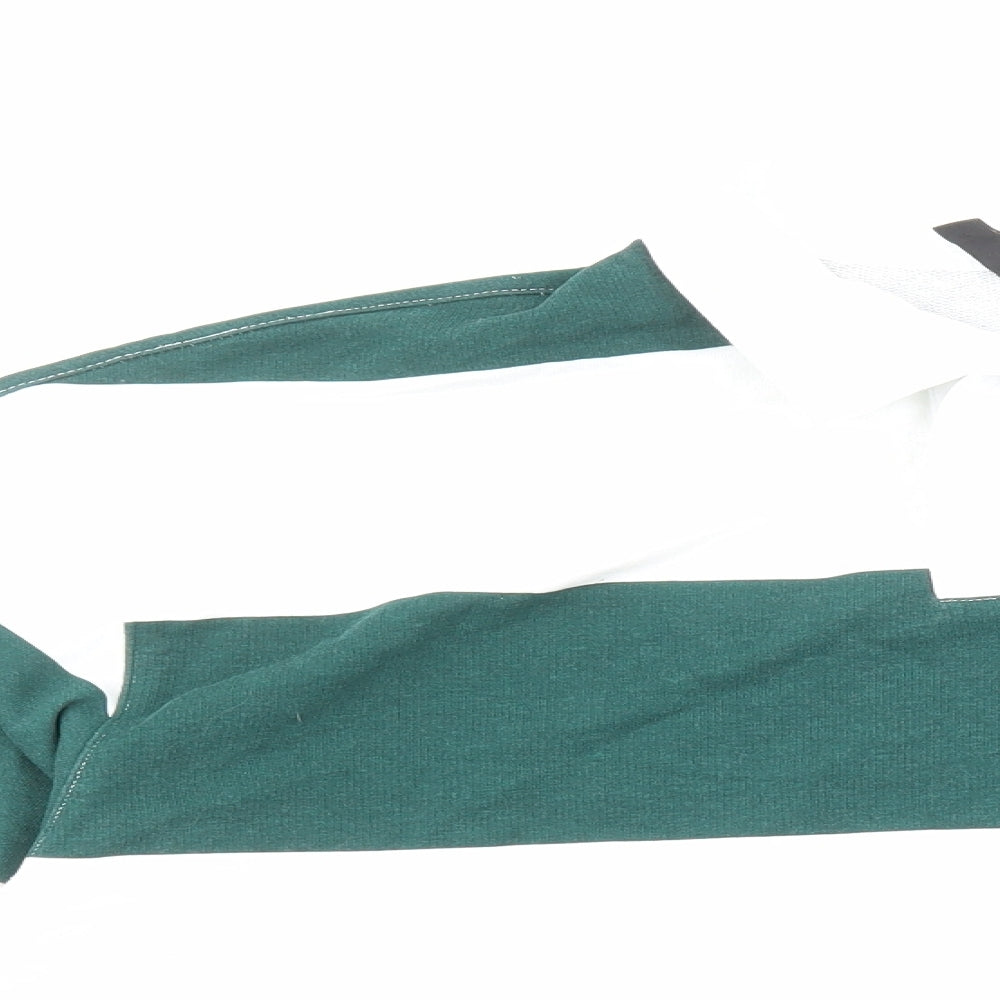 H&M Womens Green Striped Cotton Cropped Polo Size M Collared