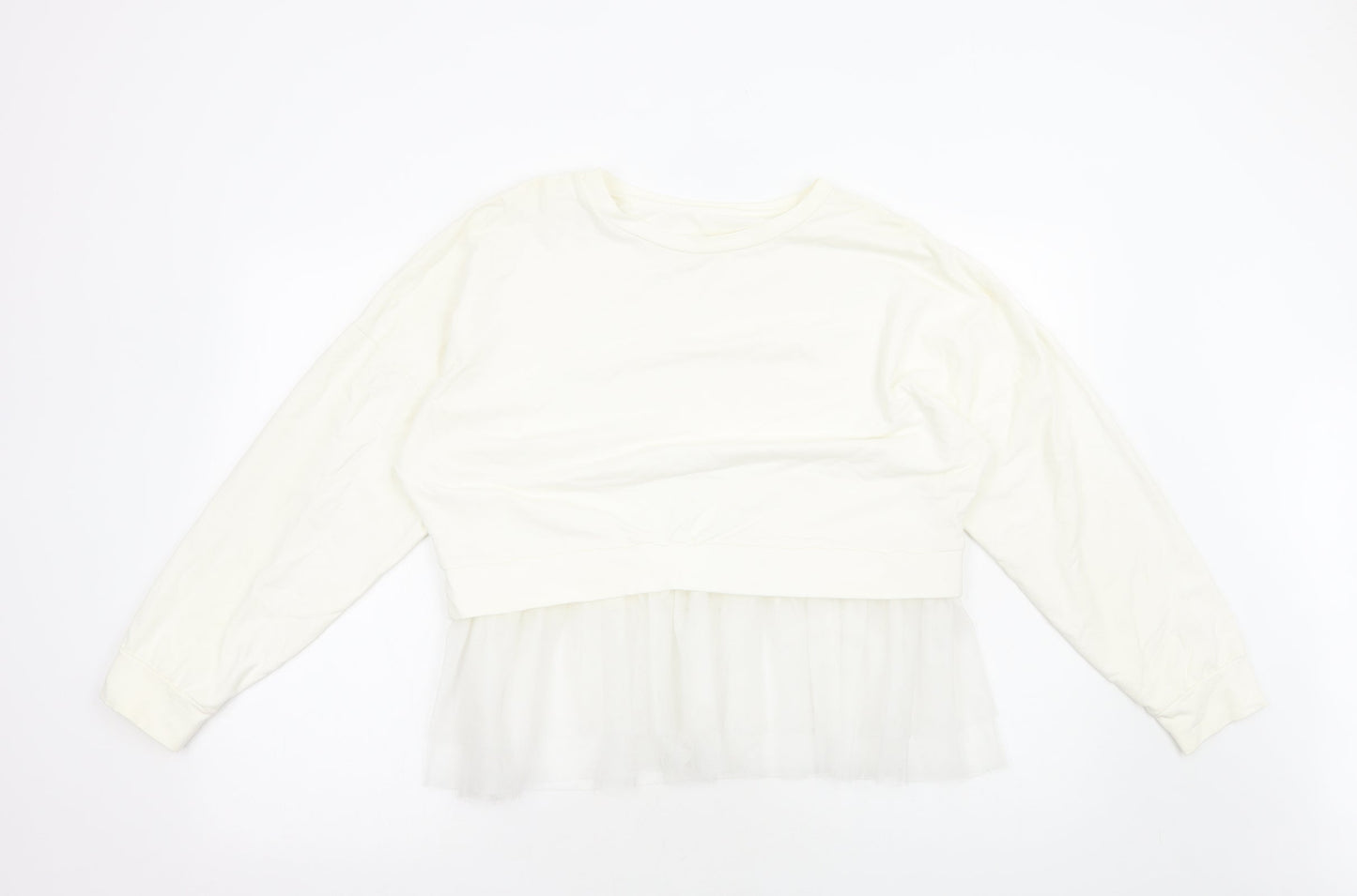 Preworn Womens White Polyester Pullover Sweatshirt Size M Pullover - Tulle Hem