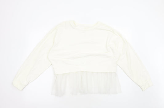 Preworn Womens White Polyester Pullover Sweatshirt Size M Pullover - Tulle Hem