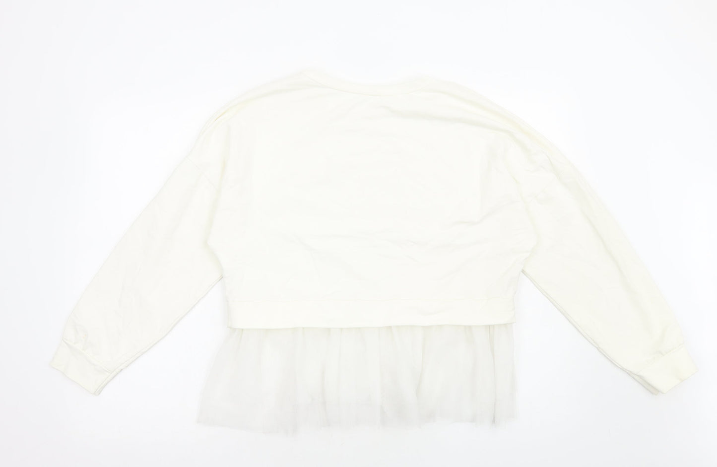 Preworn Womens White Polyester Pullover Sweatshirt Size M Pullover - Tulle Hem