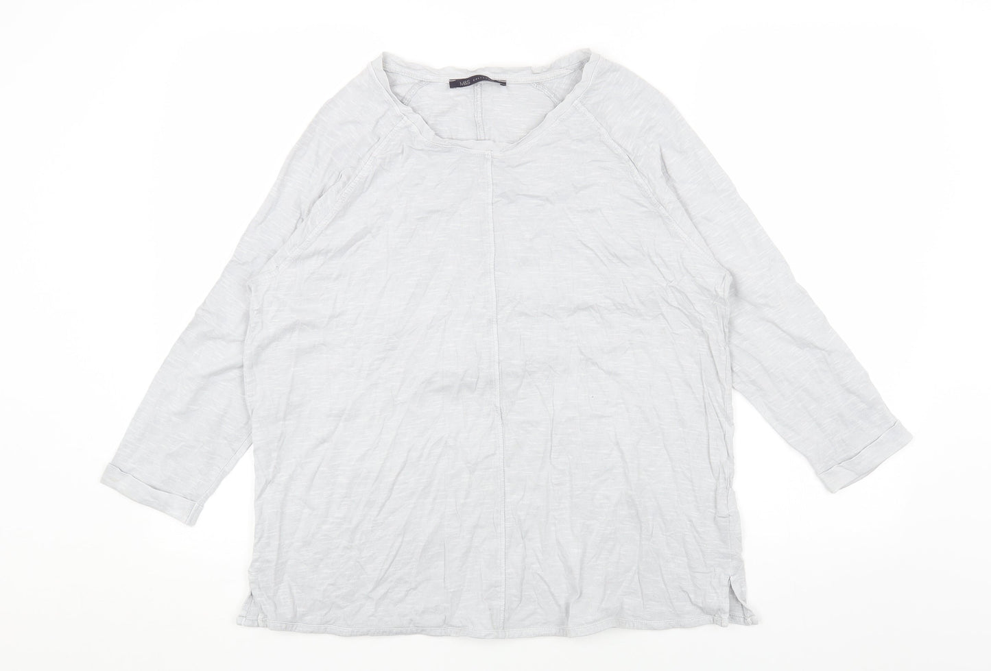 Marks and Spencer Womens Grey Cotton Basic Blouse Size 14 Scoop Neck