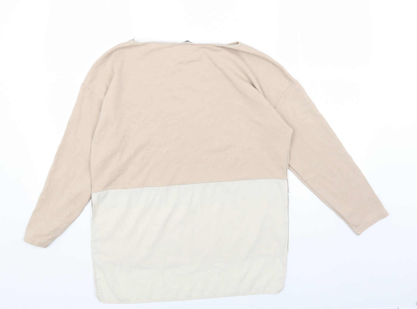 Zara Womens Beige Cotton Basic Blouse Size S Boat Neck