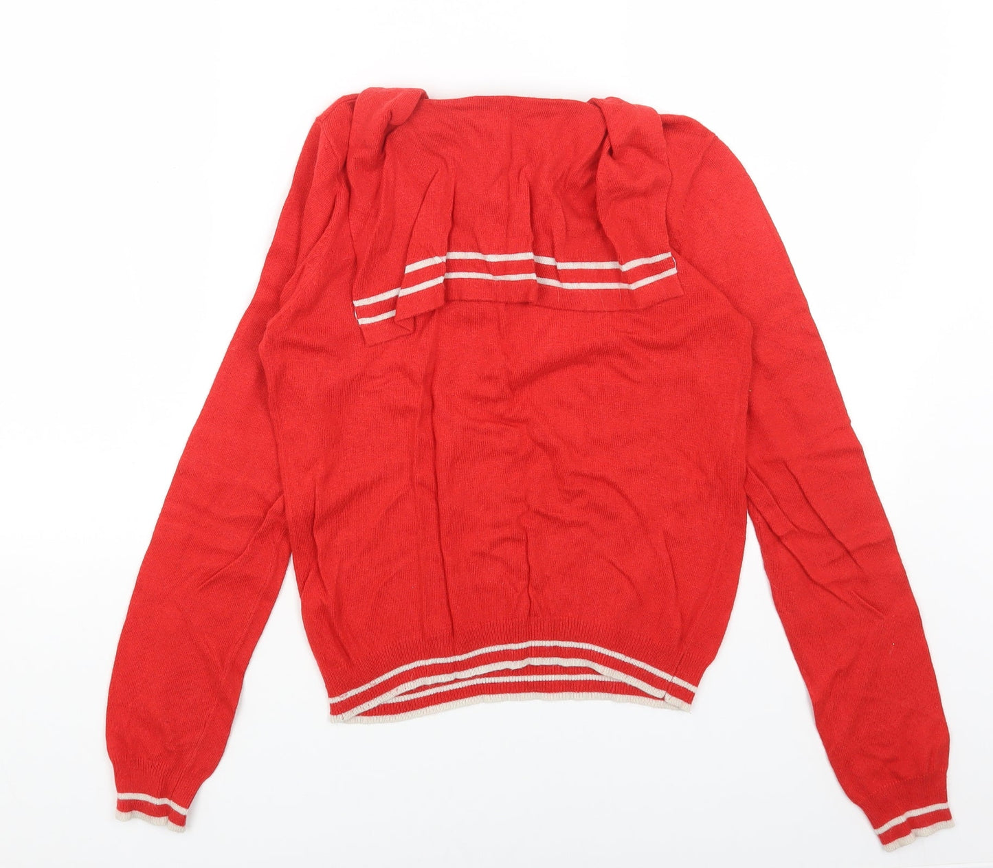 Topshop Womens Red Round Neck Striped Acrylic Pullover Jumper Size 10