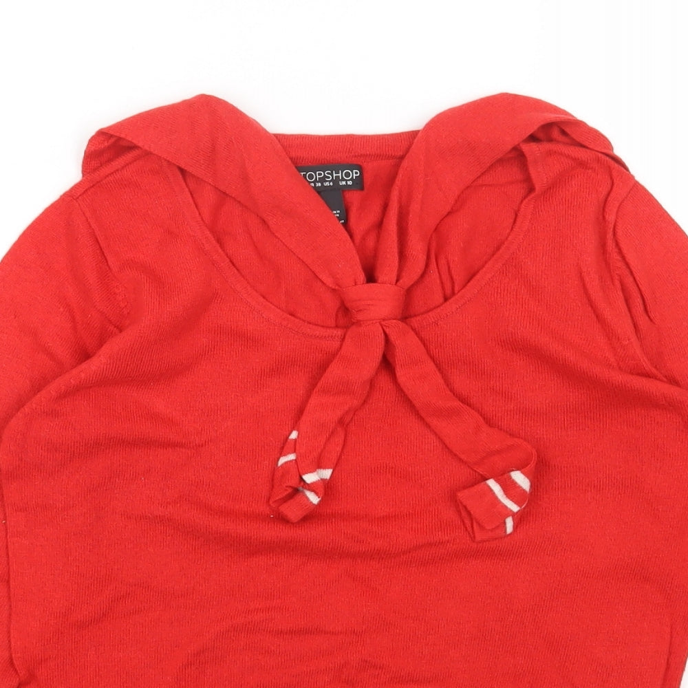 Topshop Womens Red Round Neck Striped Acrylic Pullover Jumper Size 10