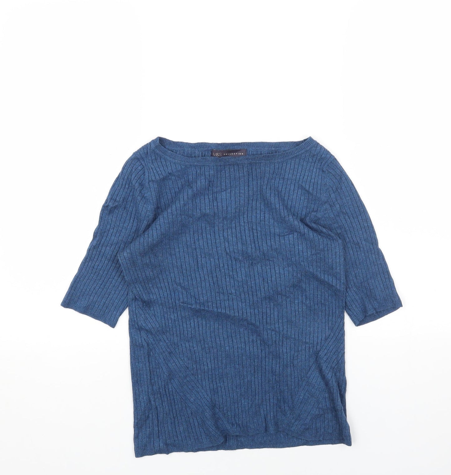 Marks and Spencer Womens Blue Round Neck Viscose Pullover Jumper Size 14