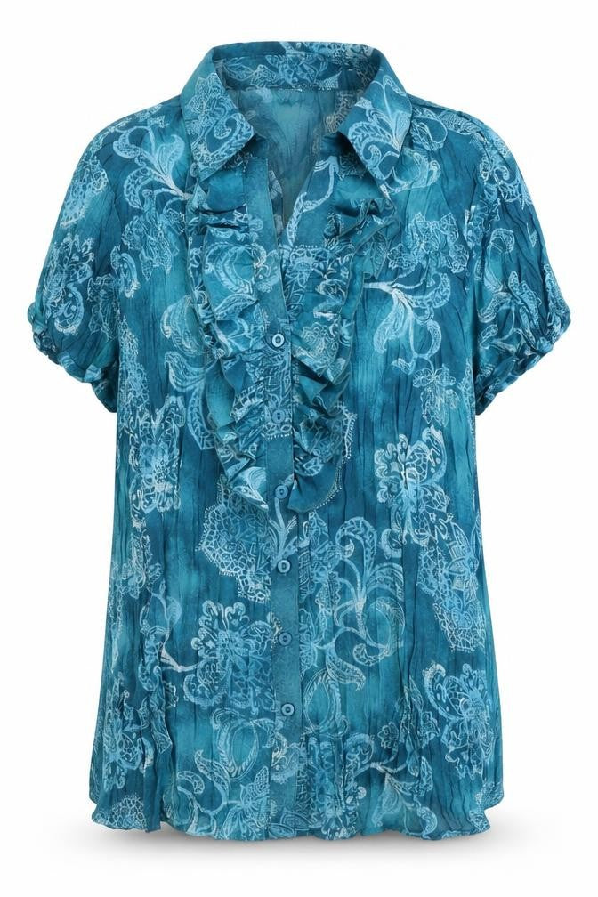 BHS Womens Blue Floral Polyester Basic Button-Up Size 18 Collared