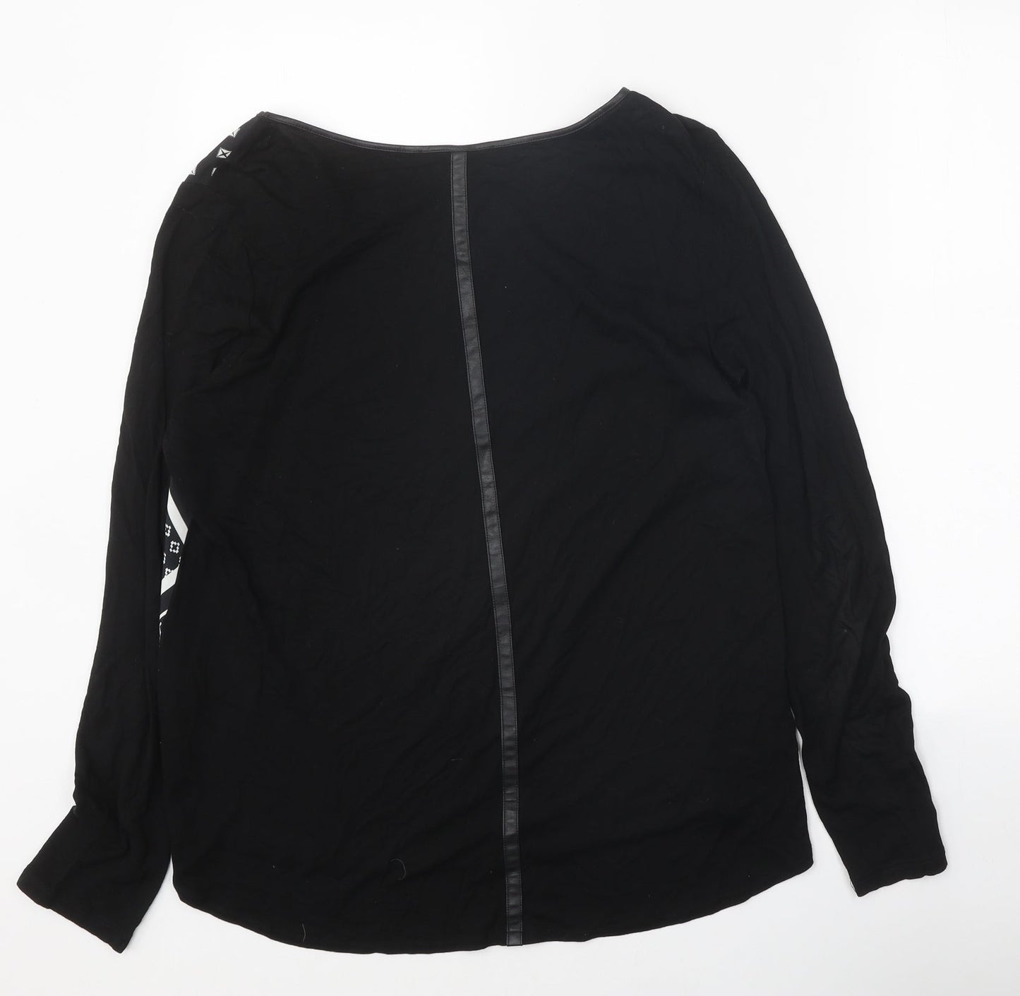 Oasis Womens Black Geometric Viscose Basic T-Shirt Size M Round Neck