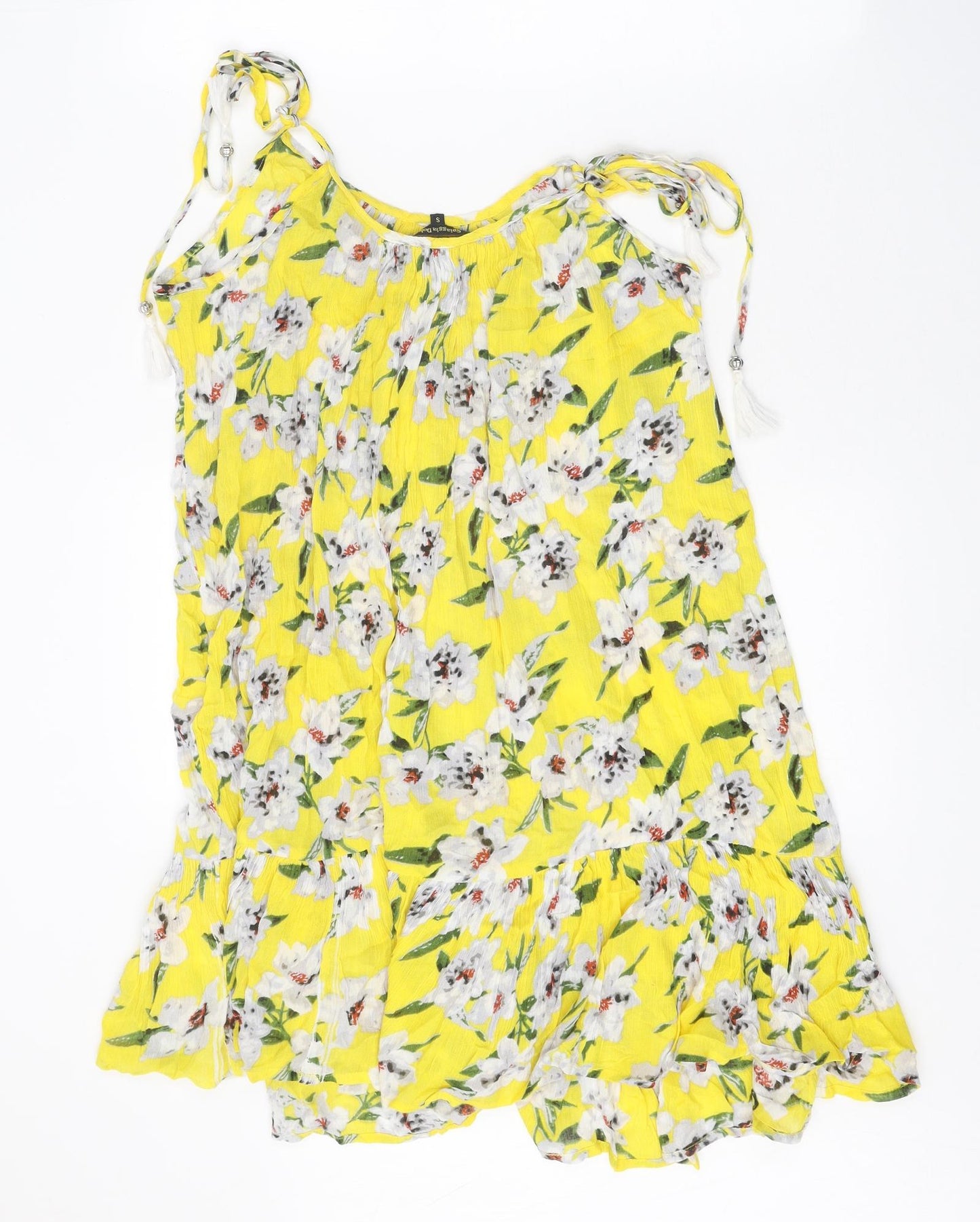 Spiaggia Dolce Womens Yellow Floral Rayon Mini Size S Scoop Neck Pullover