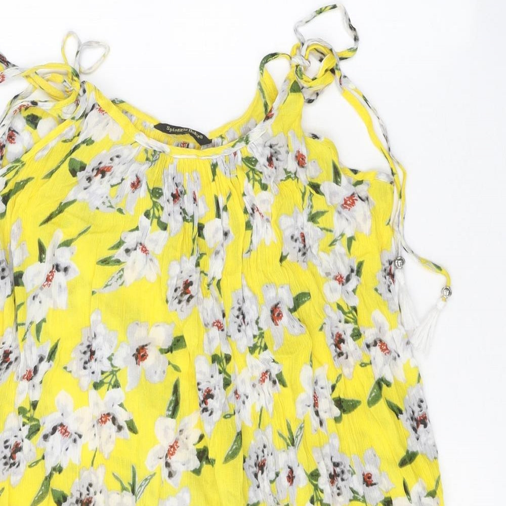 Spiaggia Dolce Womens Yellow Floral Rayon Mini Size S Scoop Neck Pullover