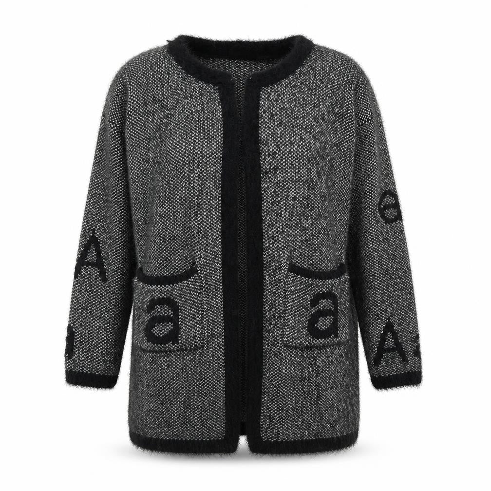 Dream Look Womens Black V-Neck Geometric Polyester Cardigan Jumper Size S