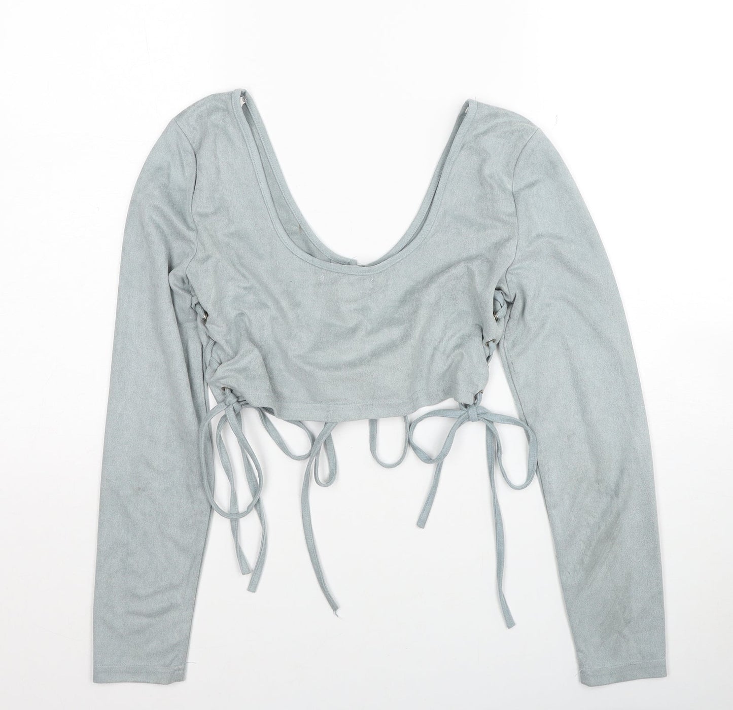 Missguided Womens Blue Polyester Cropped T-Shirt Size 10 Round Neck