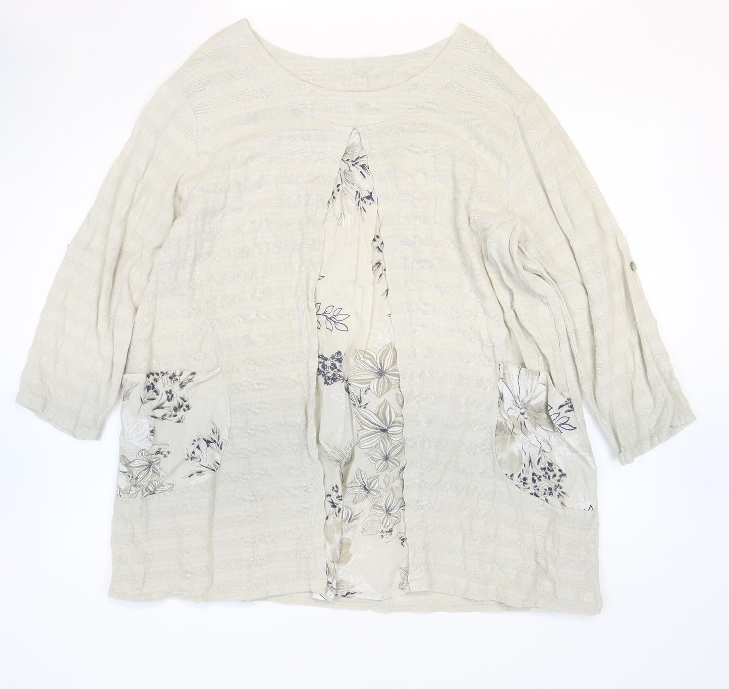 Preworn Womens Beige 100% Cotton Basic Blouse One Size Round Neck